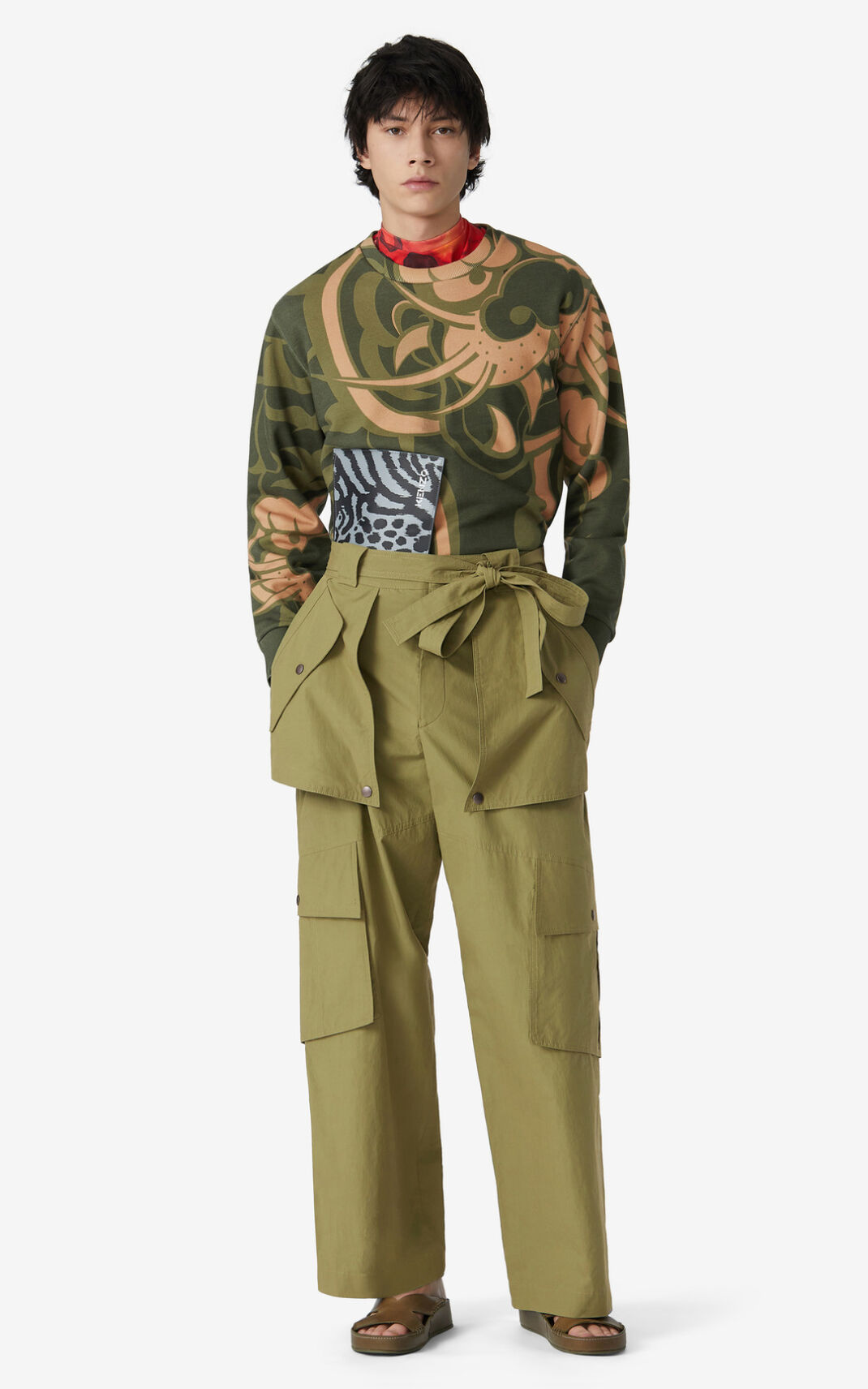 Kenzo Wide cargo Pants Olive For Mens 9423IFDKN